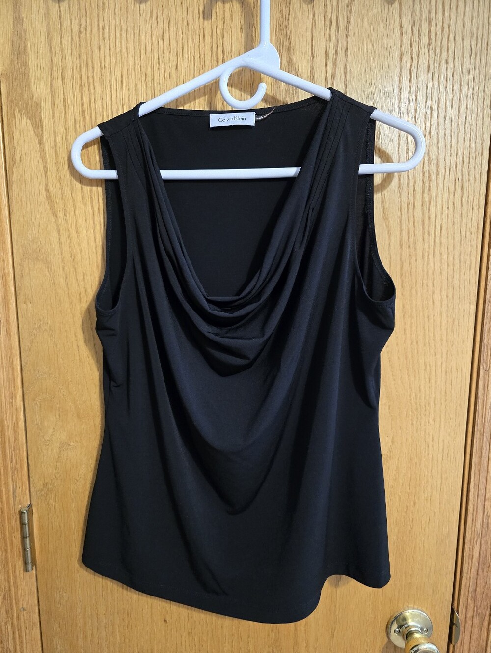 Calvin Klein Black Draped Cowl Neck Top